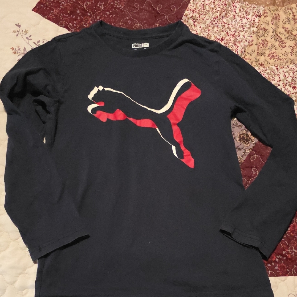 Puma Kids Long Sleeve Tee - Navy with Red and White Logo